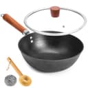 VIVIDCOOKWARE 10.2-inch Flat-Bottom Cast Iron Wok with Glass Lid