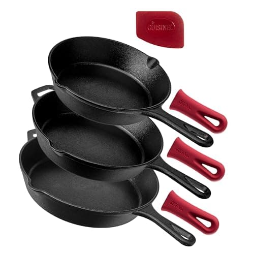 Cuisinel 3-Skillet Set with Handle Covers (8, 10 & 12 in)