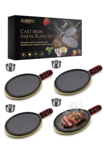 ZURRITO 4-Place Fajita Skillet Set with Wooden Bases and Saucers