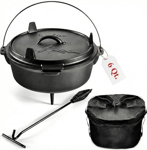 Uno Casa Camping Dutch Oven with Lid Lifter & Bag (6 qt)