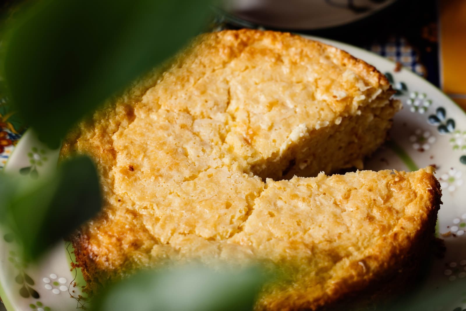 Golden cornbread in a cast iron skillet